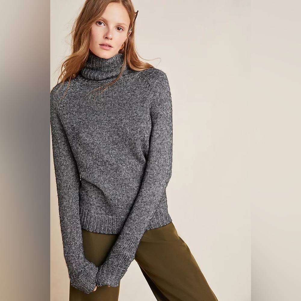 NWT Anthropology Grey Silver Coretta Shine Turtleneck Sweater XS